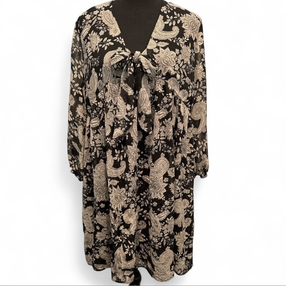 Primark Dresses & Skirts - Primark Black and Gray Paisley Print Tie Front  Dress Size 10